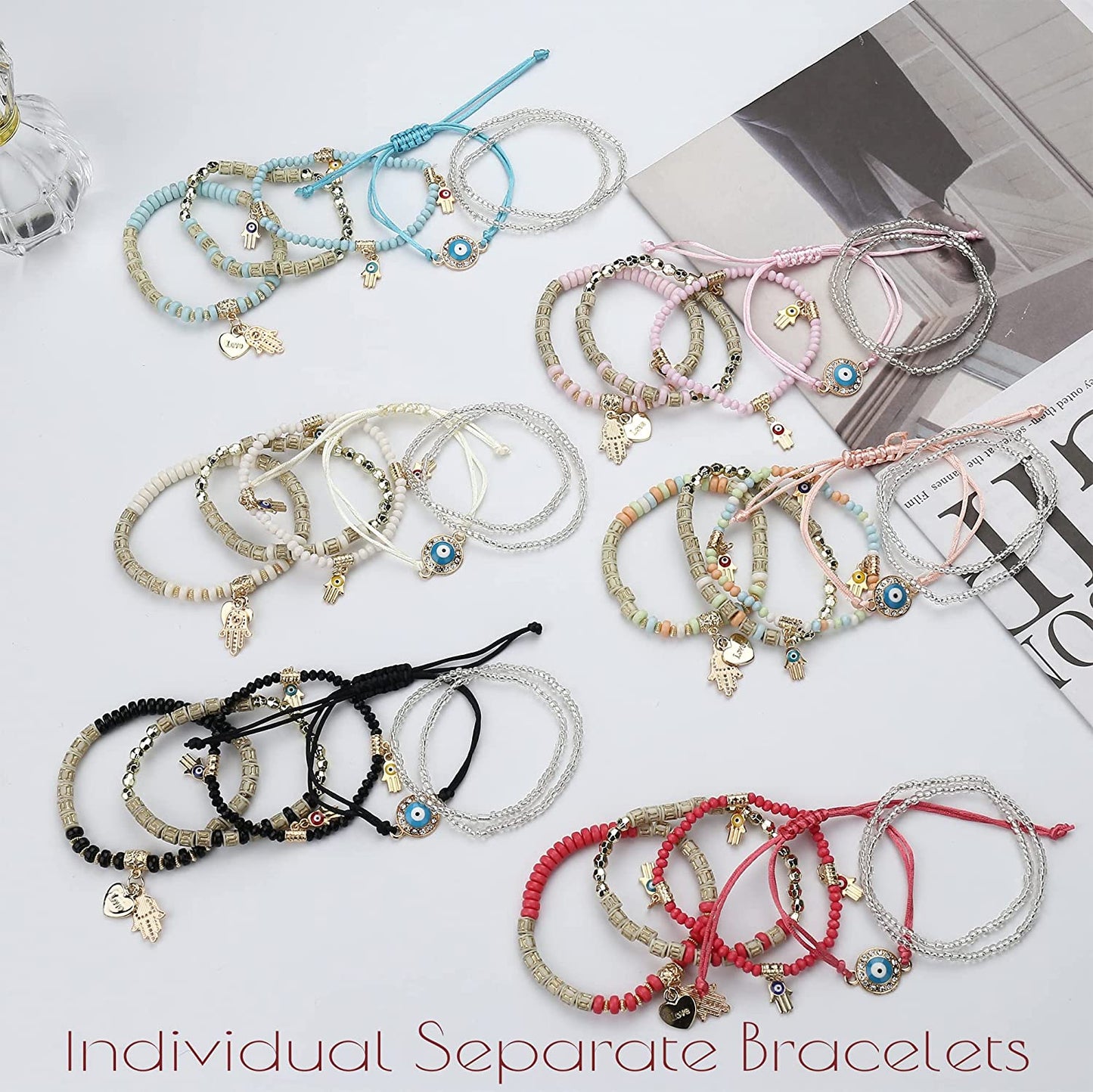 3-6 Sets Bohemian Beaded Multilayer Stretch Stackable Bracelet