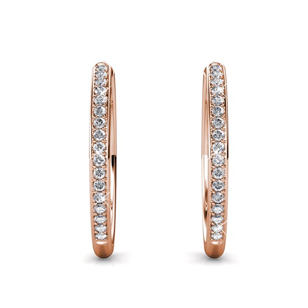 18k White Gold Hoop Earrings with Crystals Rose Gold Female