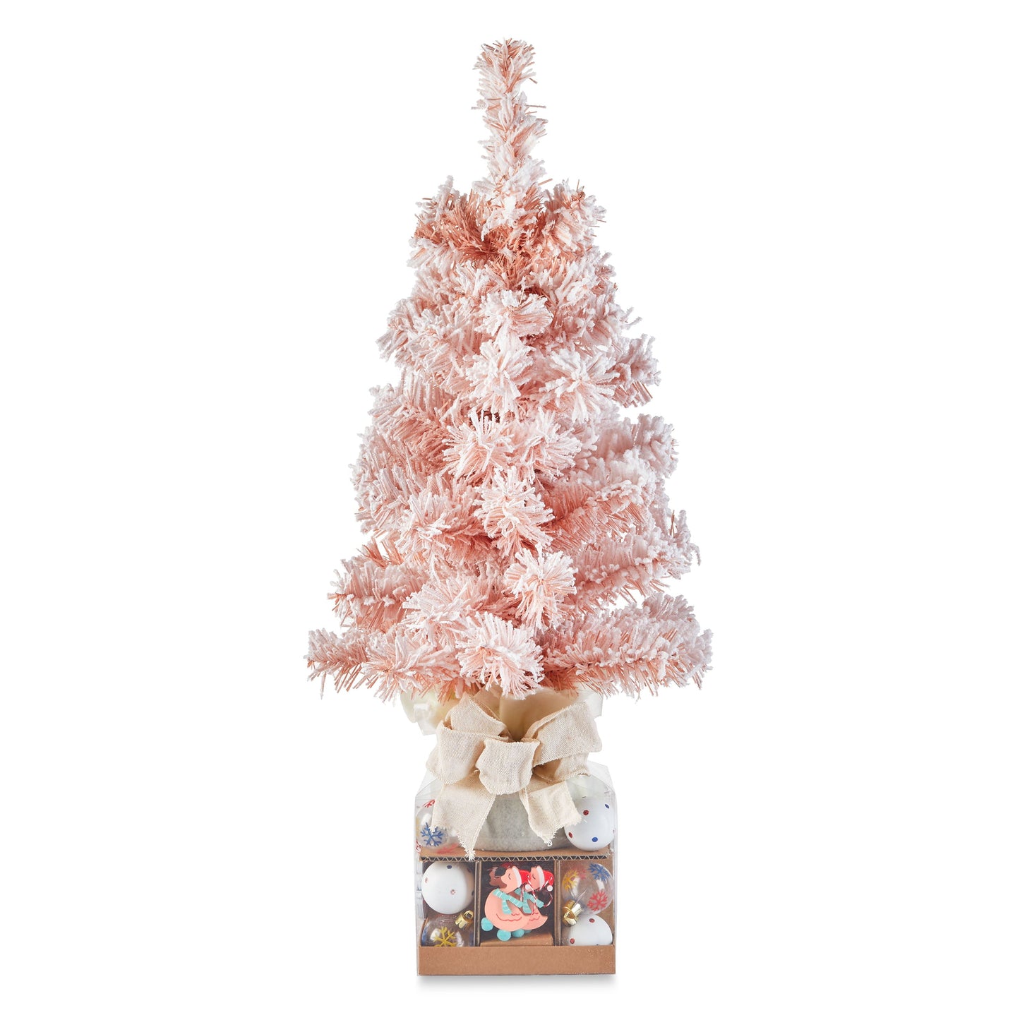 36pc Pink & White Flock Christmas Tree w/ Mini Ornament Set