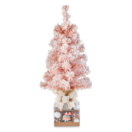 36pc Pink & White Flock Christmas Tree w/ Mini Ornament Set