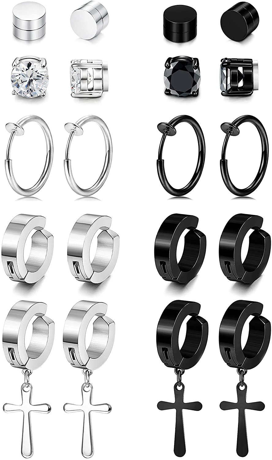 10 Pairs Stud Hoop Dangle Earrings Set for Men/Women