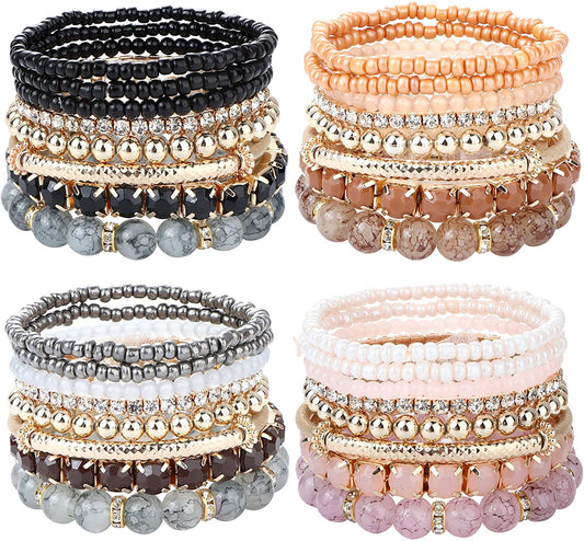 2-4 Sets Beaded Stackable Aesthetic Stretch Multilayered Bohemian Bracelets Set