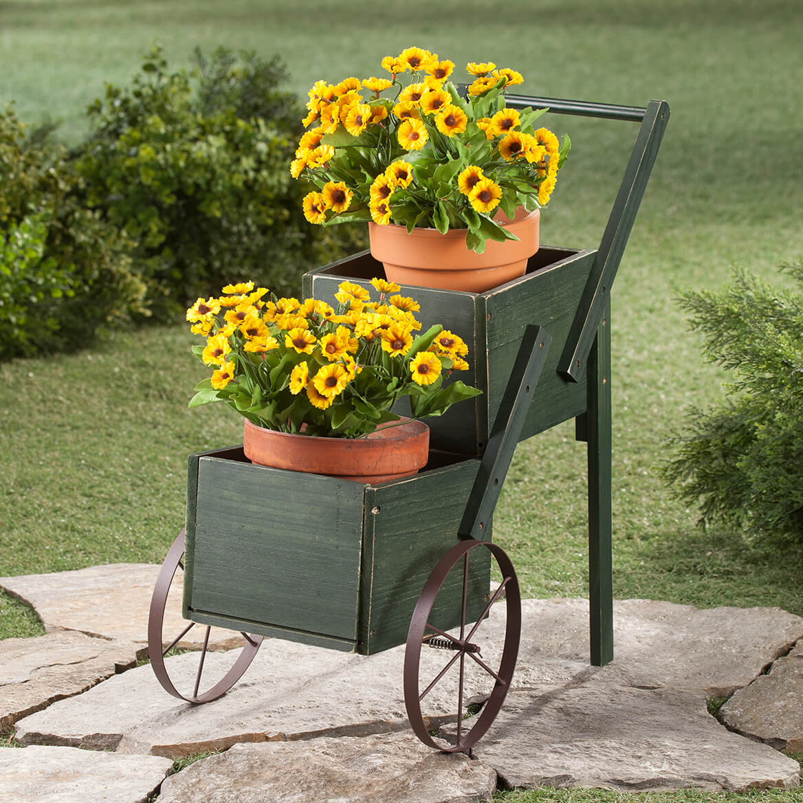 Garden Trolley Cart w/ 2 Tiers, Rustic Multi-Use Plant Holder