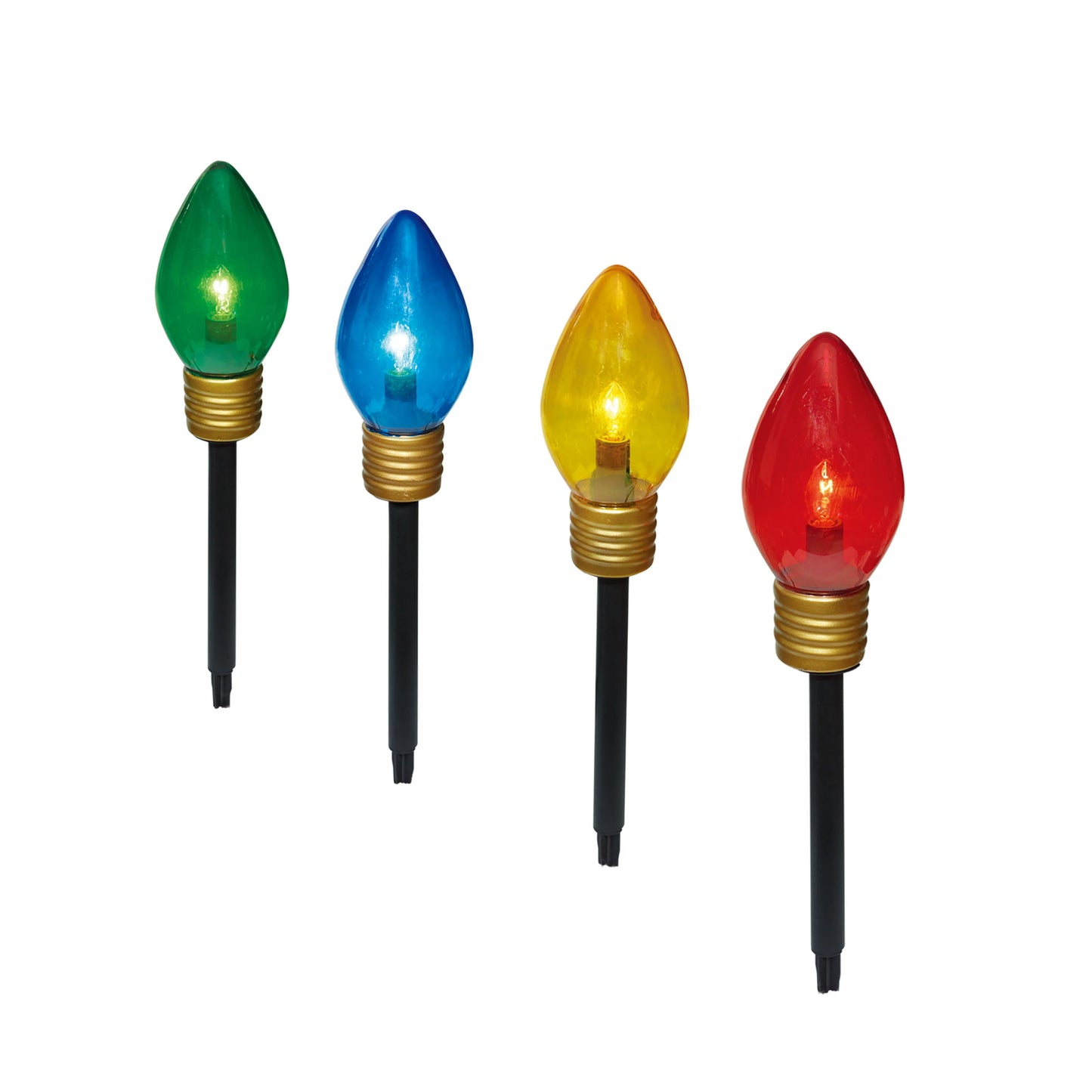 Set of 4 Jumbo C9 Christmas Lawn Stakes, Multicolor