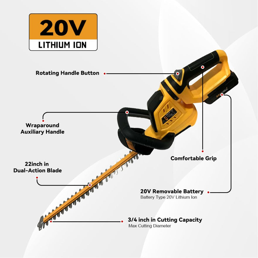 20V Cordless Hedge Trimmer w/ 22 inch Dual Action Blade