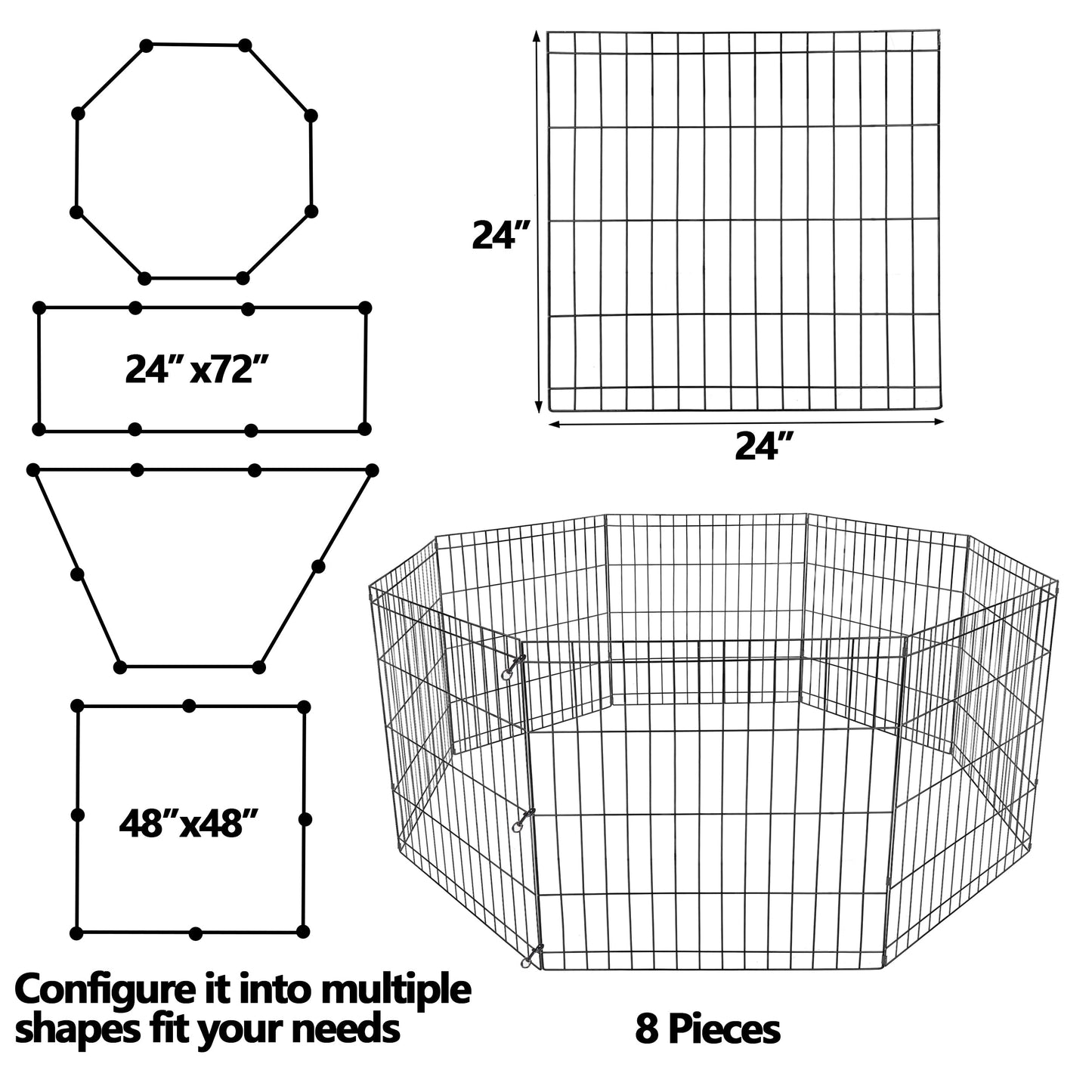 24'' Foldable Metal Exercise Dog Pet Playpen Fence Barrier - 8 Panels