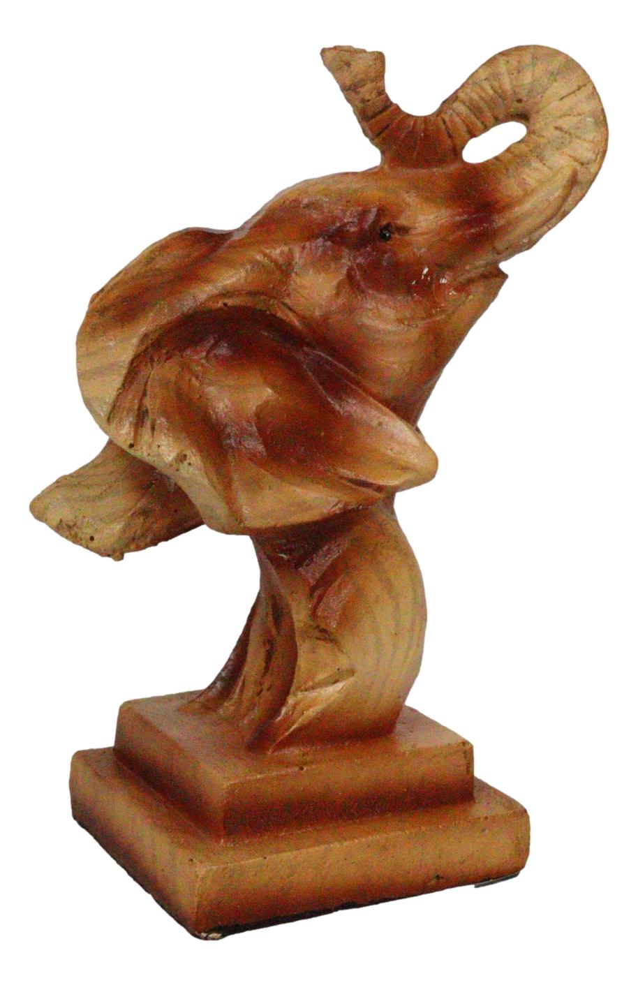 Safari Wildlife Elephant Bust Wood Carving Figurine