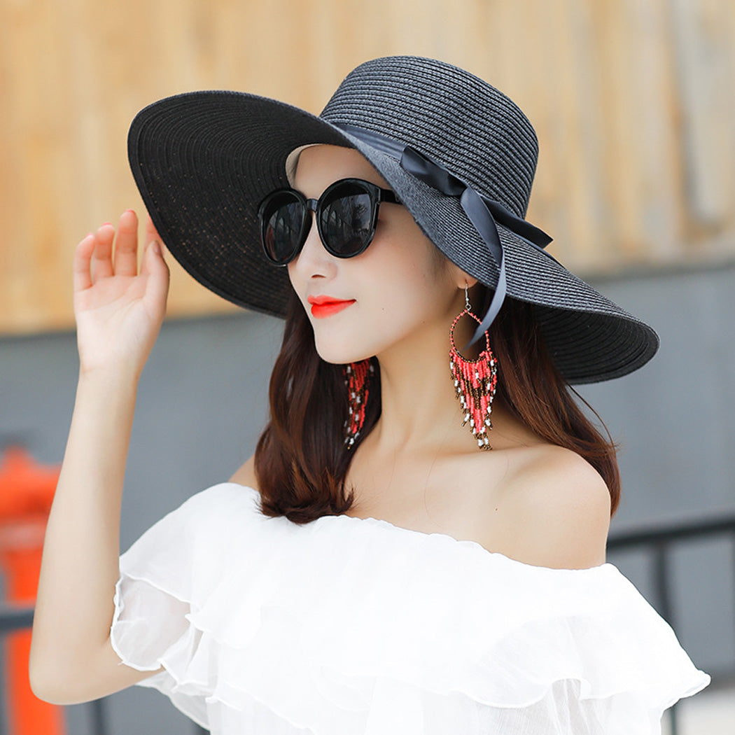 Foldable Wide Brim Bowknot UV Protection Floppy Summer Hat for women