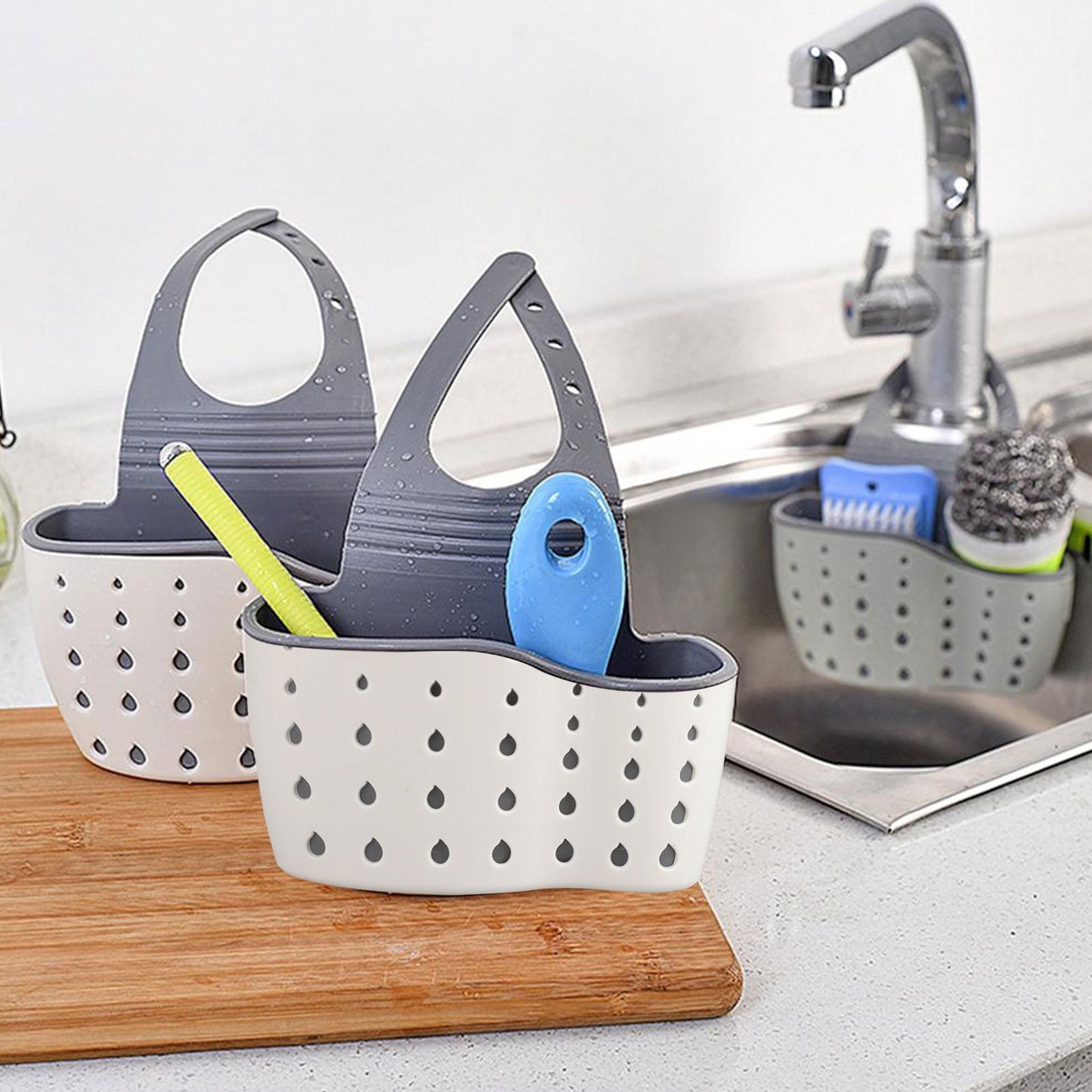 Adjustable Rubber Sink Caddy Kitchen Hanging Sponge Holder