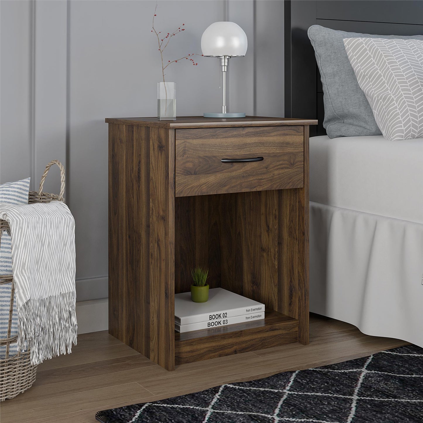 Nightstand with Drawer, White