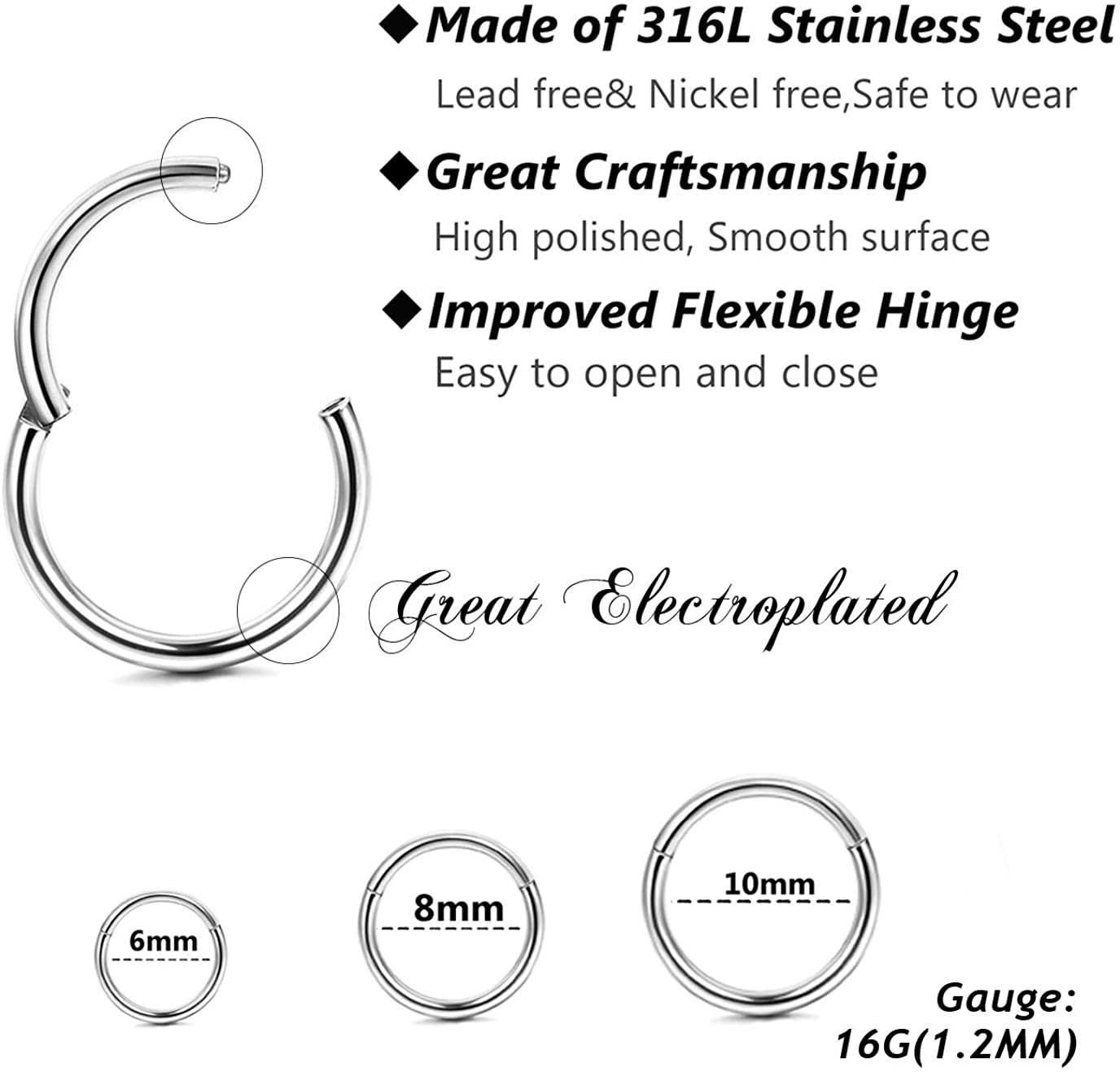 11Pcs Stainless Steel Ear Cartilage Earrings Hoops for Women