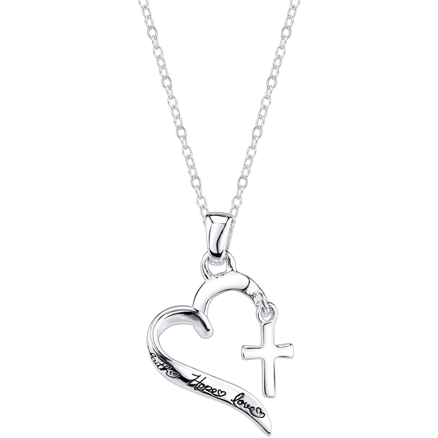 18" Gold Flash Plated Sterling Silver "Faith Hope Love" Pendant Necklace for Women