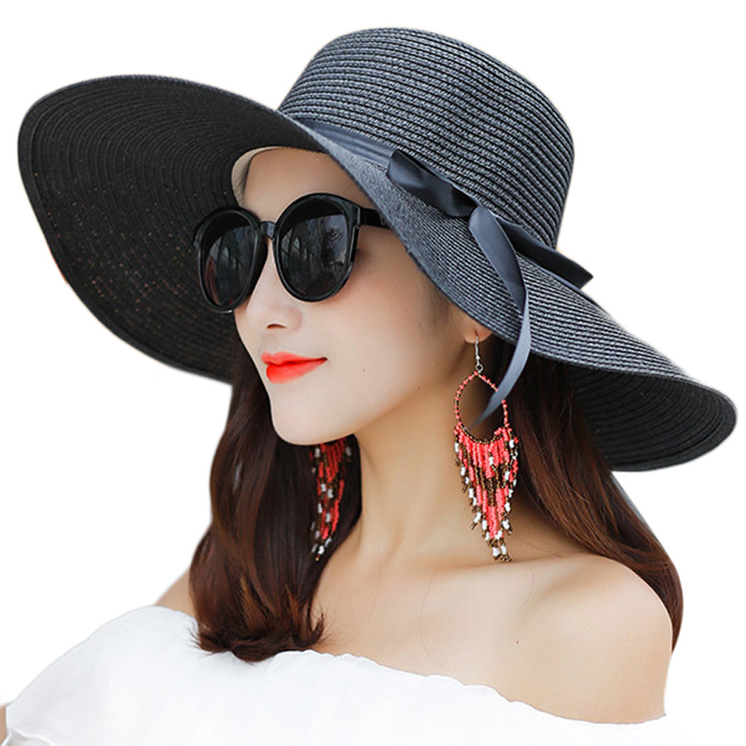 Foldable Wide Brim Bowknot UV Protection Floppy Summer Hat for women