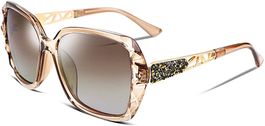 Polarized Women Square Sunglasses Sparkling Composite Shiny Frame
