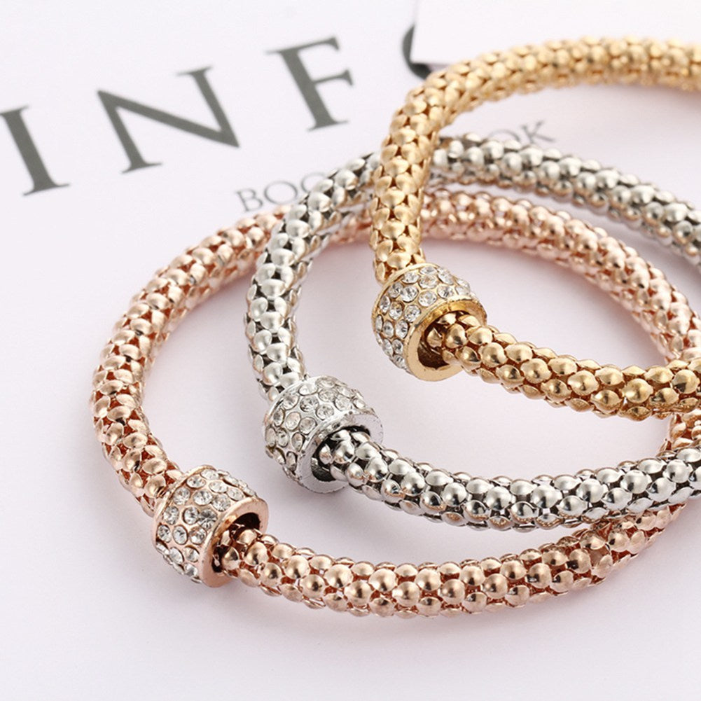 3Pcs 18K Gold Plated Rhinestone Bracelets Set For Women