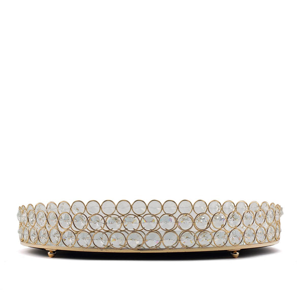 Set of 2 Gold Metal Crystal Beaded Decorative Serving Trays