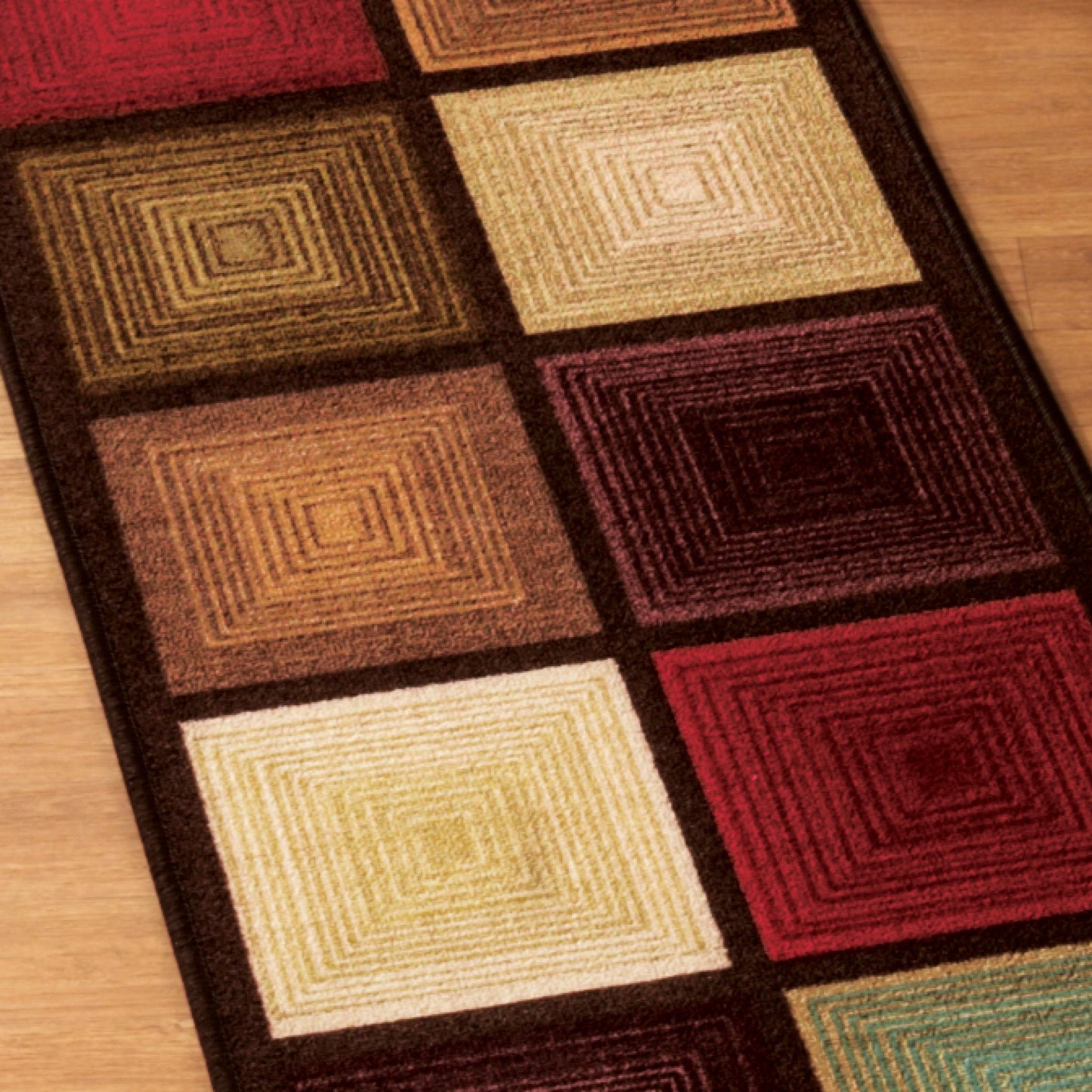 Optic Squares Runner Rug in Deep, Rich Hues - Skid-Resistant 1'8" x 7'6"