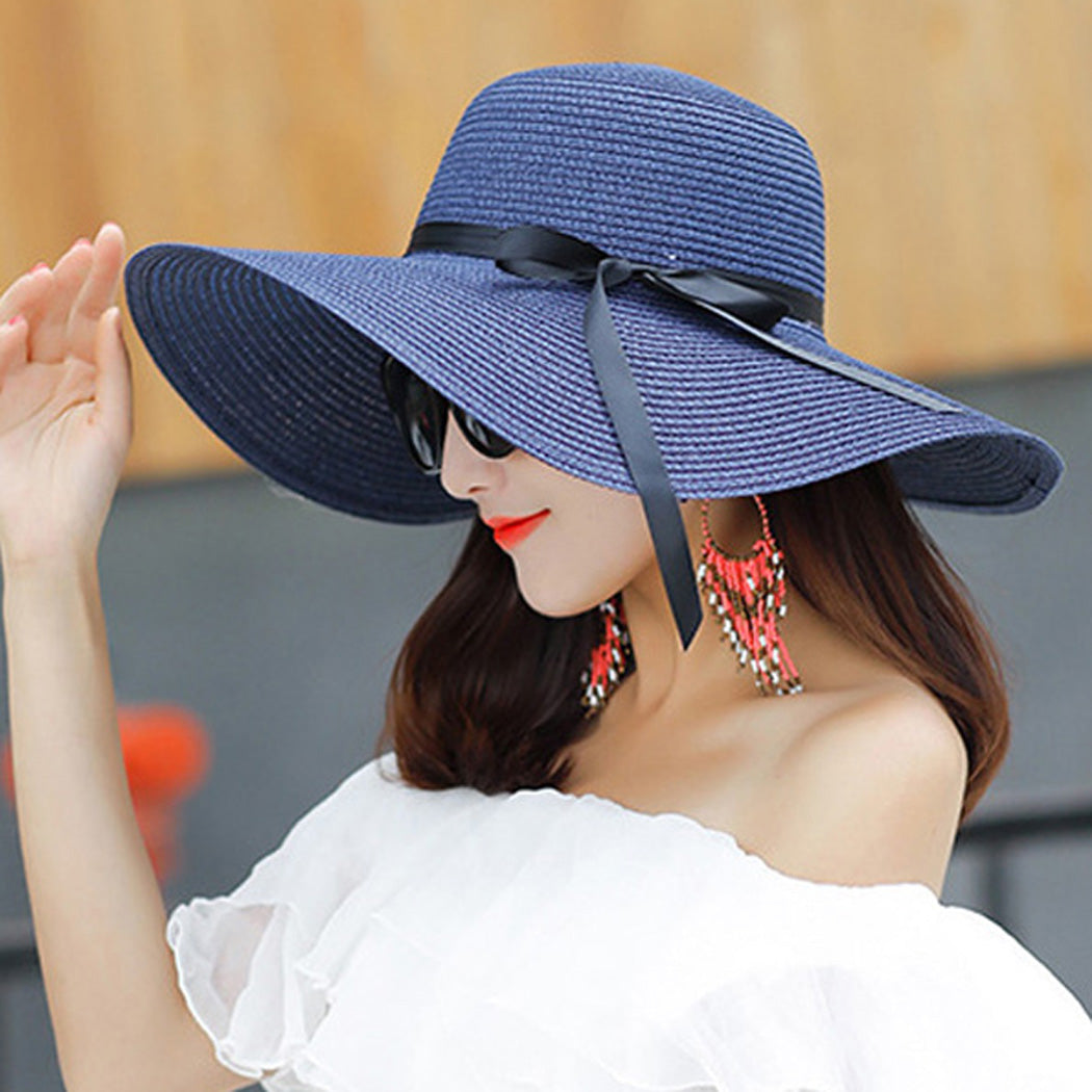 Foldable Wide Brim Bowknot UV Protection Floppy Summer Hat for women
