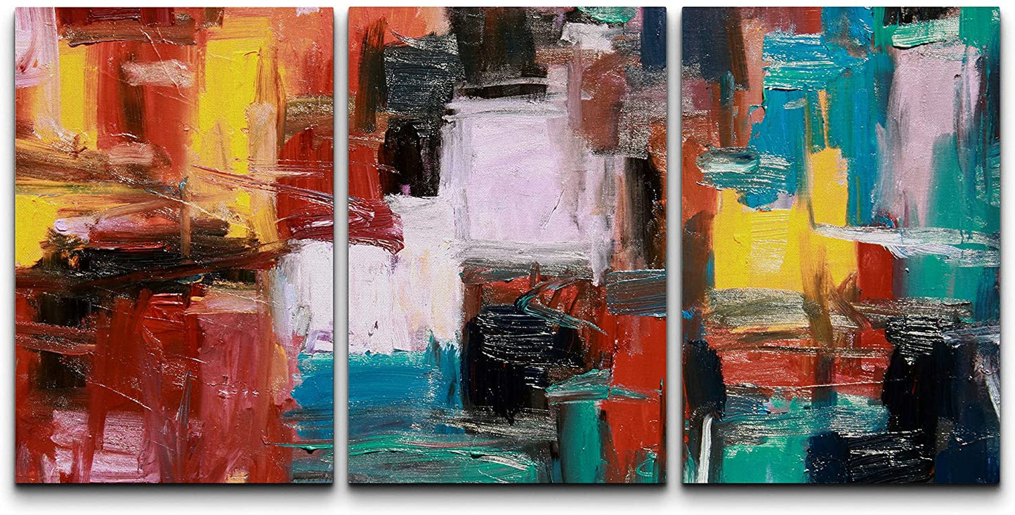 3 Piece Canvas Wall Art- Abstract Painting - Stretched & Framed