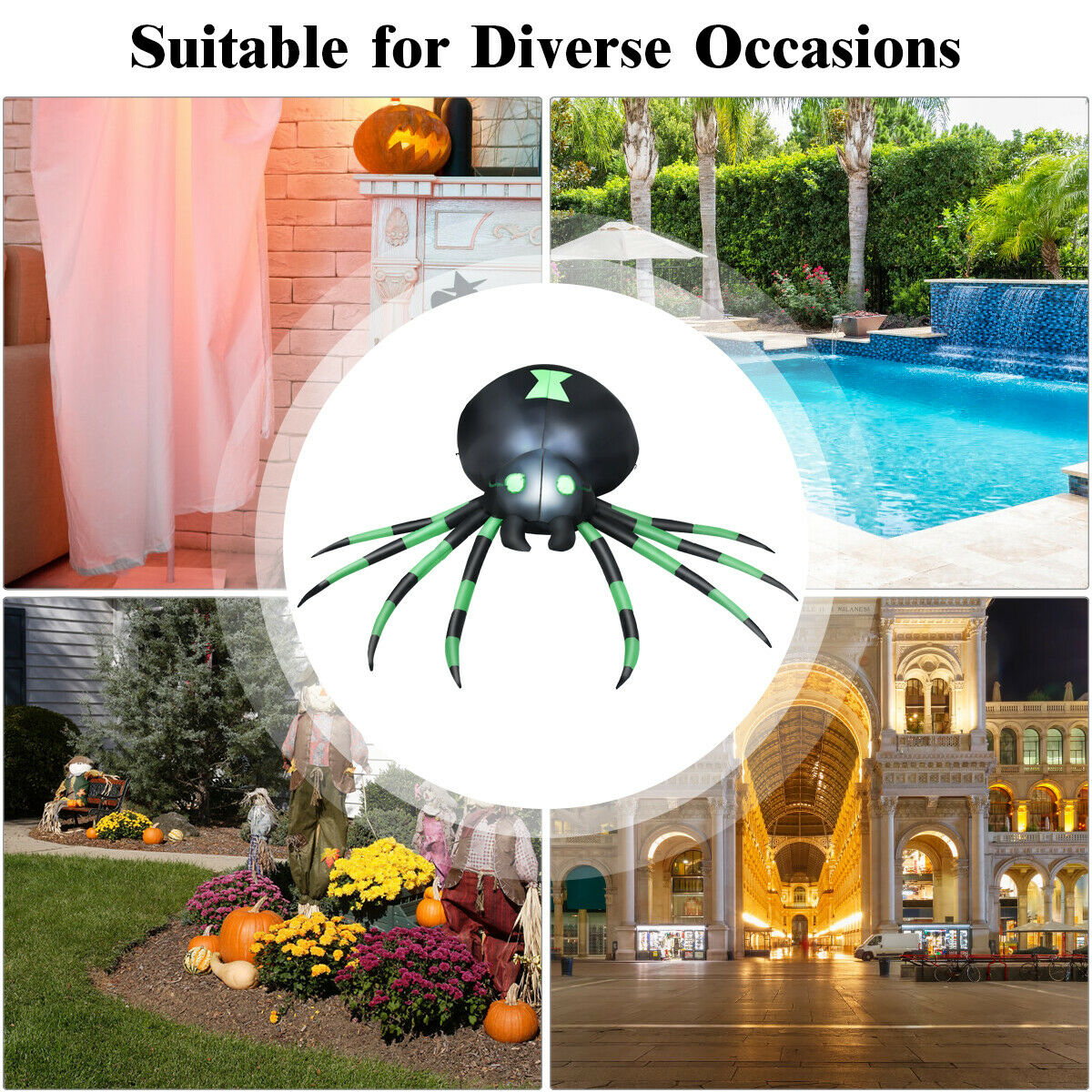 6FT Halloween Inflatable Blow-Up Spider w/ LED Lights