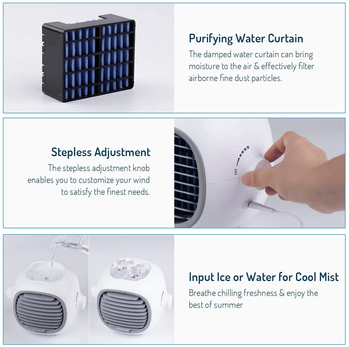 Portable Air Conditioner Fan Evaporative w/ USB Recharged(White)