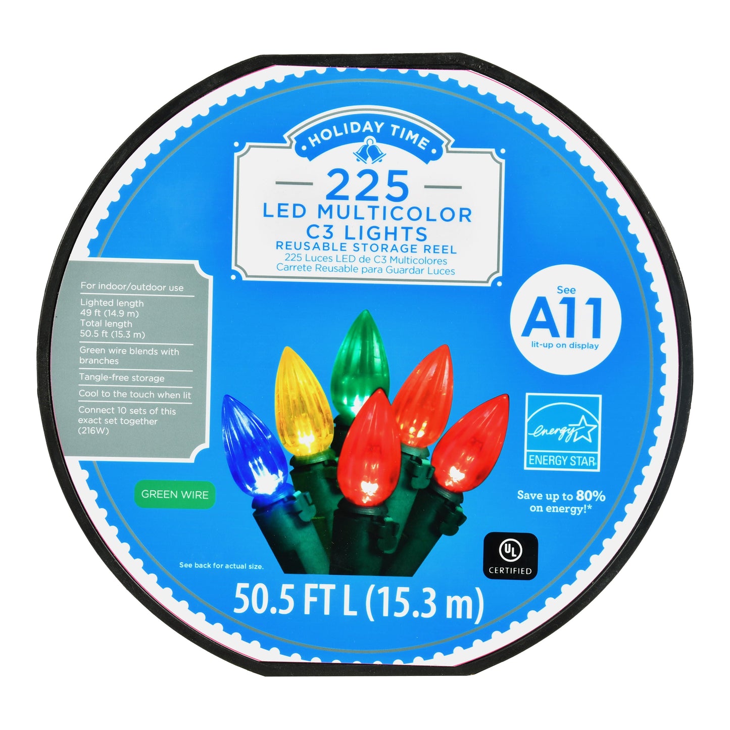 49' LED C3 String Christmas Lights, 225 Count