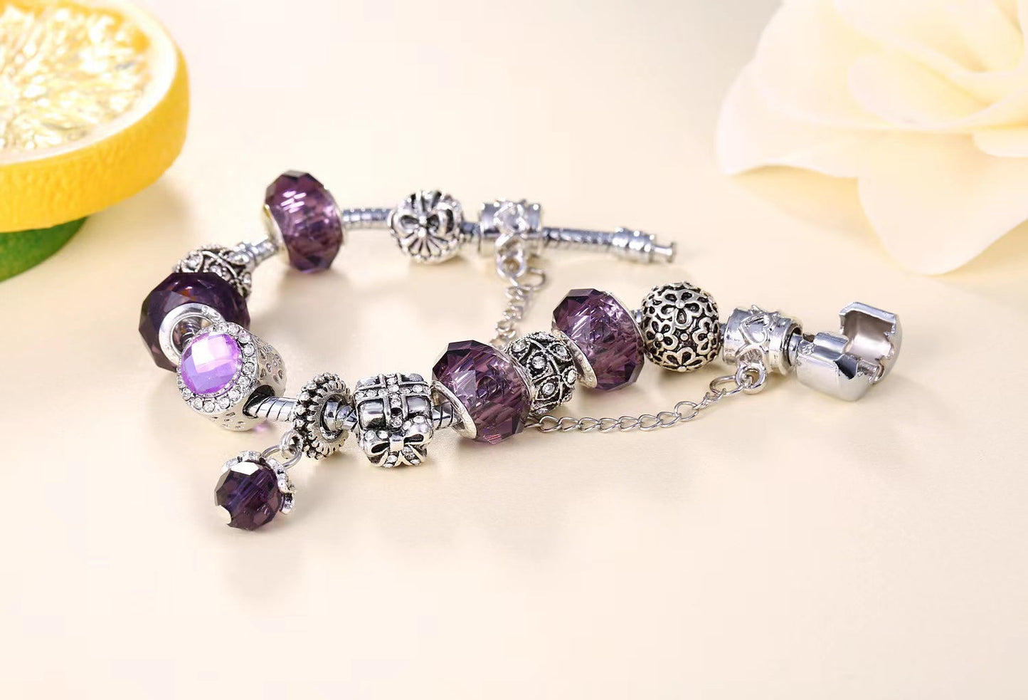 Women Crystal Beaded Bracelet Original Handmade Amethyst