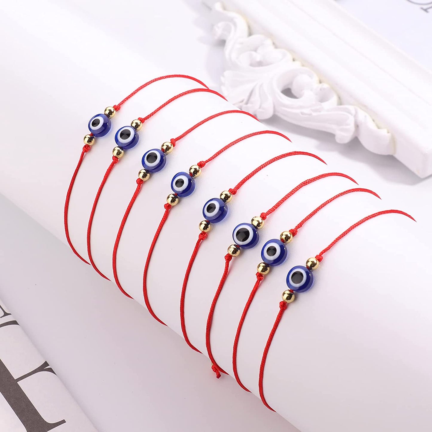 8 Pieces Evil Eye Ojo Red String Evil Eye Jewelry for Protection and Blessing Adjustable Bracelets