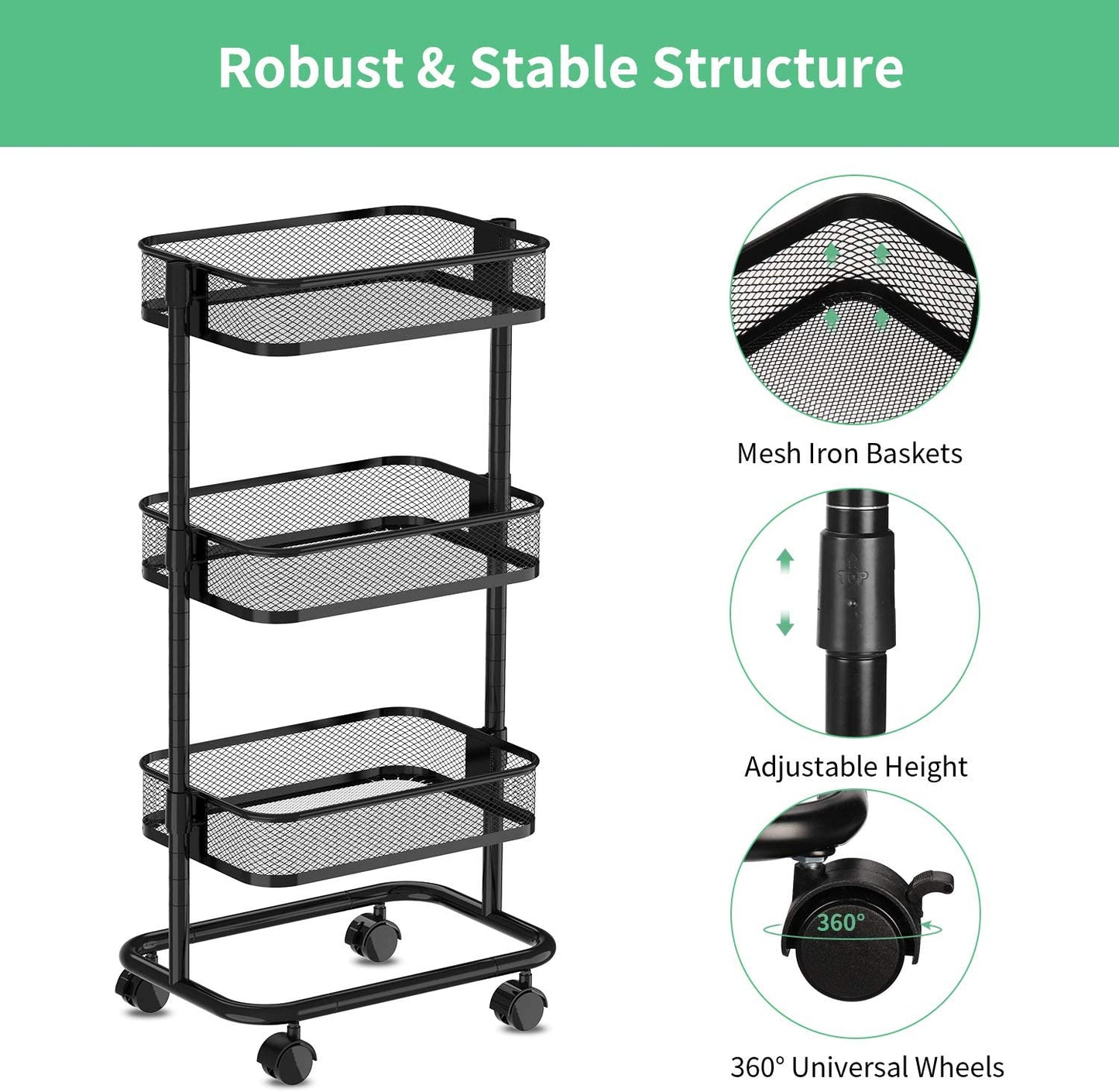 3-Tier Metal Rolling Utility Cart