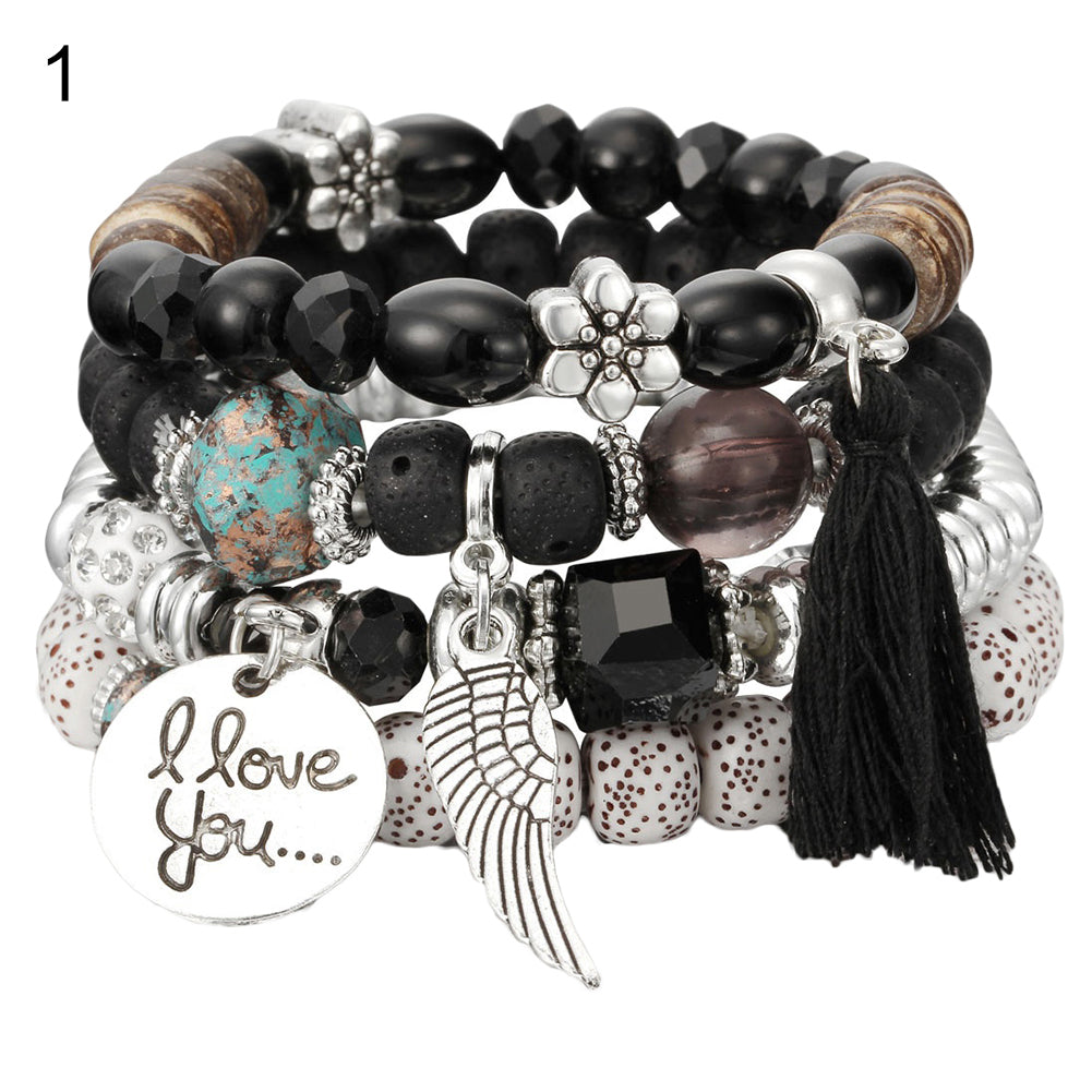 4Pcs/Set Bohemia Style Wing Beads Bracelet Bangle Jewelry Women Bracelet
