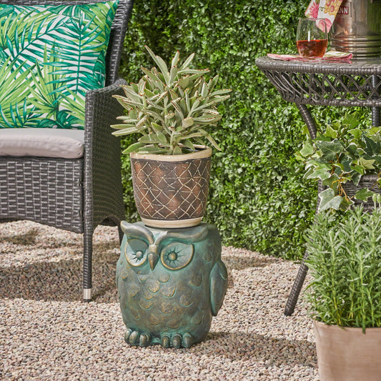 Owl Garden Stool, Lightweight Concrete, Gold Patina Finish