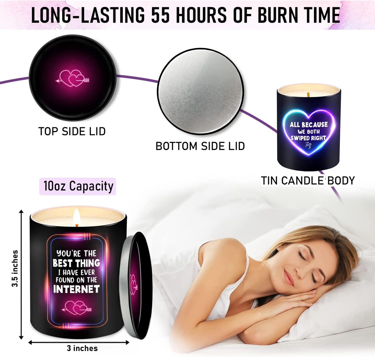 Valentines Day 10OZ Scented Candles Gifts for Couple, Men, Women, Husband & Wife