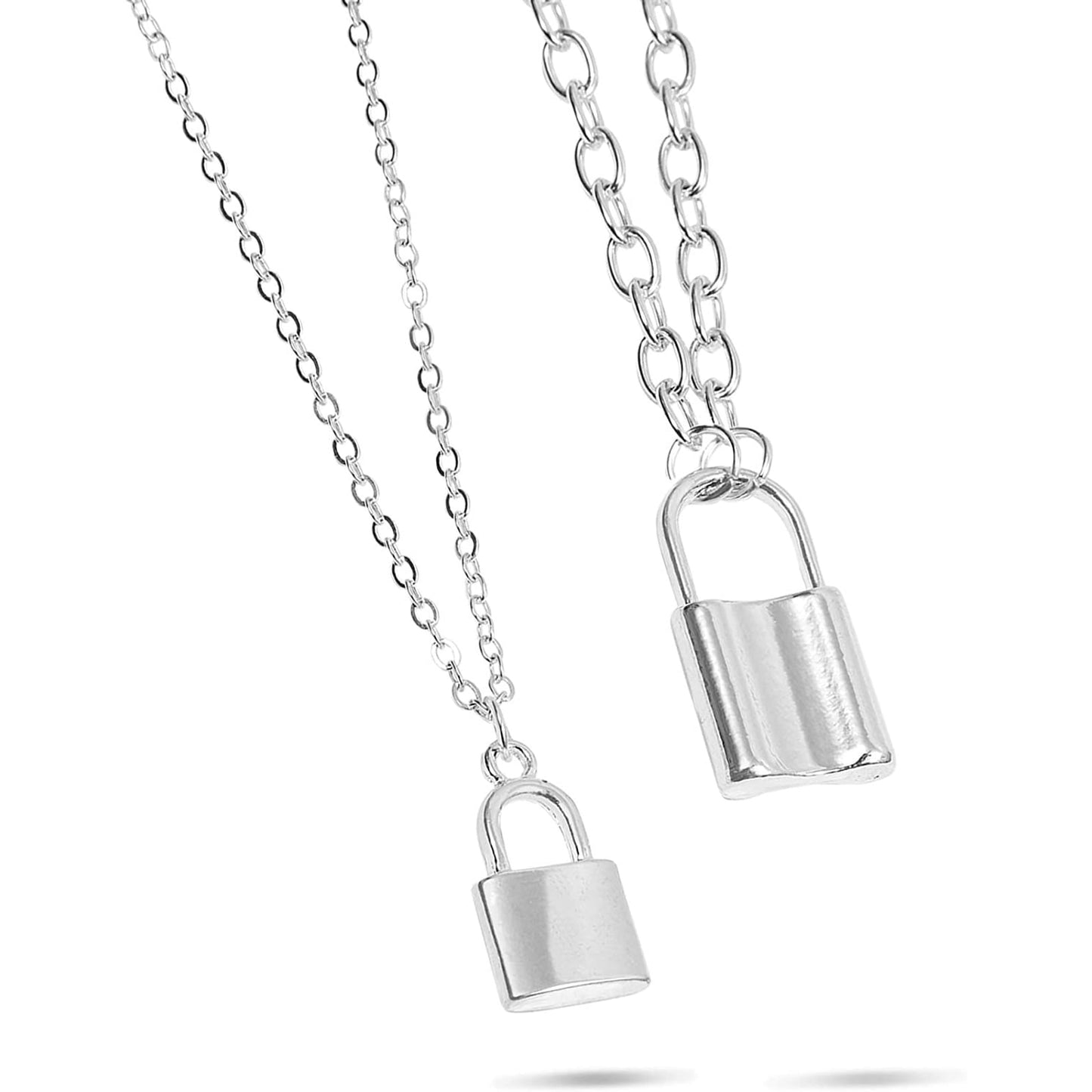 2 Pcs Silver Lock Necklace & Bracelet Set for Men & Women