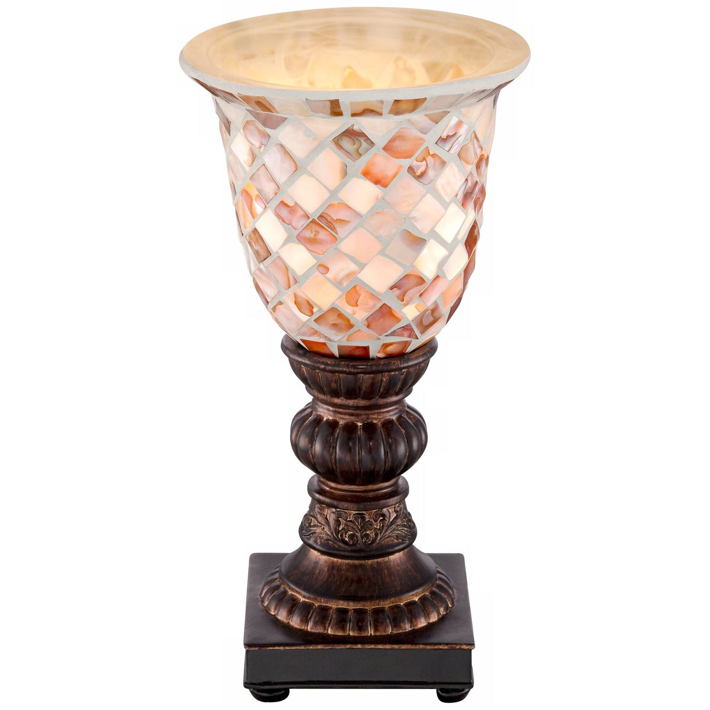 Traditional Uplight Accent Table Lamp 12" High Bronze Mosaic Glass Shade