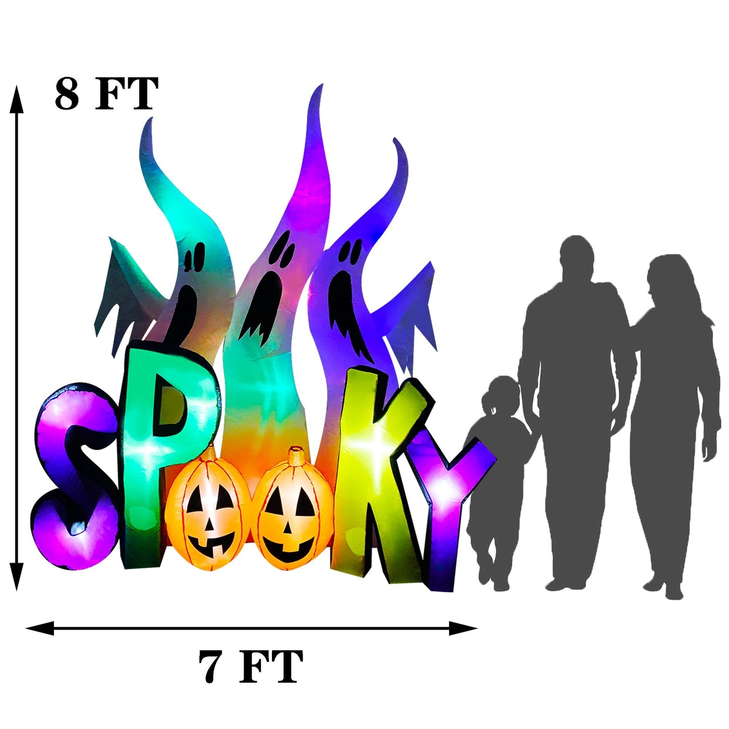 8' Halloween Inflatable Décor Ghost w/ Spooky Pumpkin w/ LED