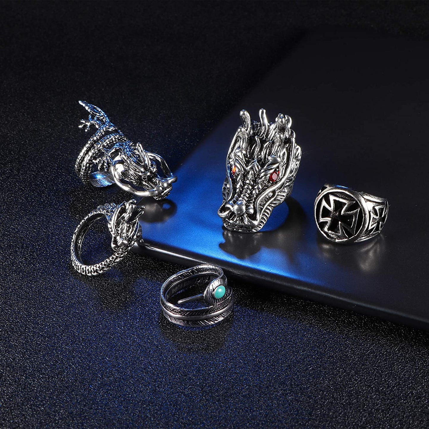 15Pcs Vintage Punk Rings for Men Women Snake Ring Dragon Open Rings Set Knuckle