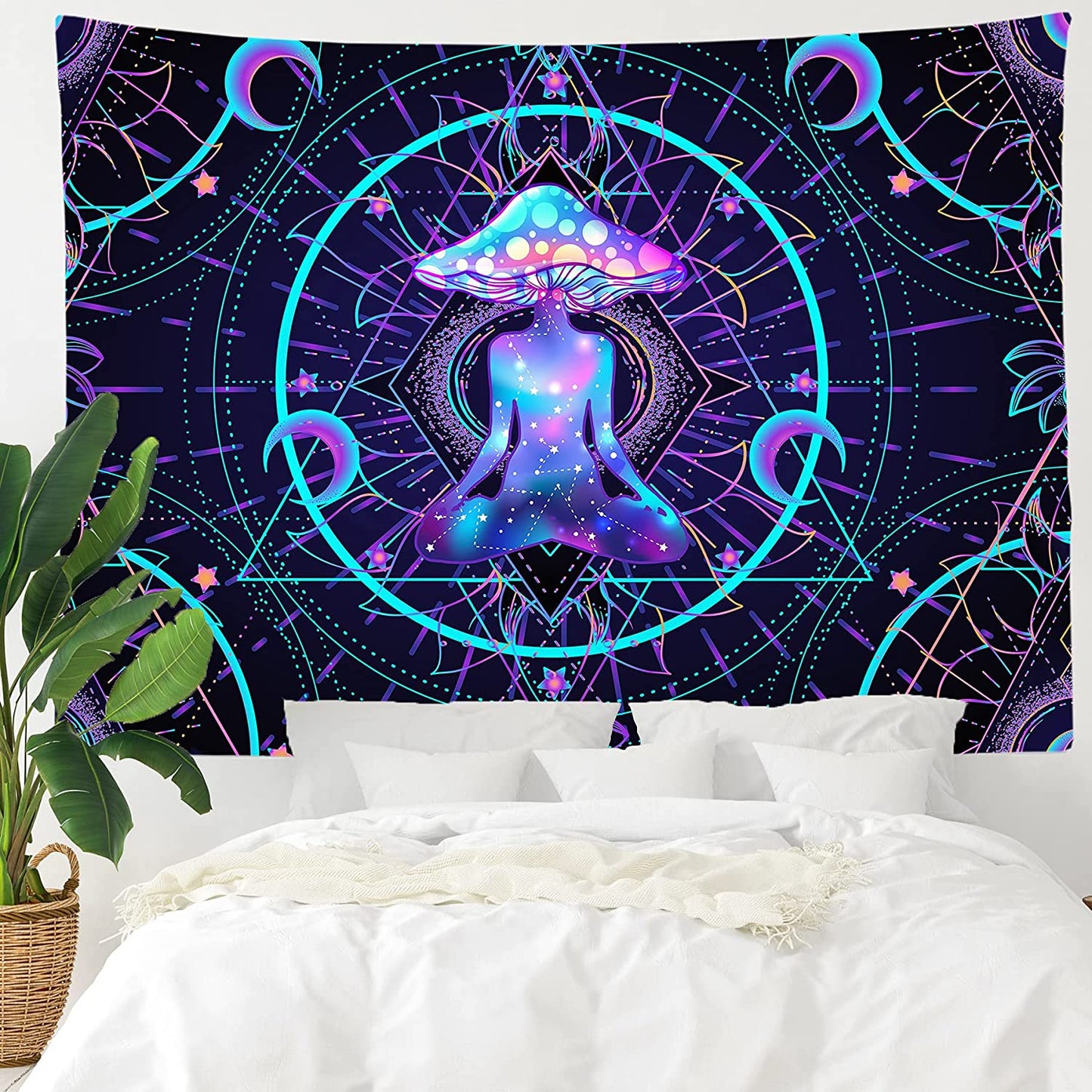 Trippy Tapestry Psychedelic Wall Hanging Mushroom Chakra Wall Blanket Decor for Home, Bedroom, Living Room and Dorm