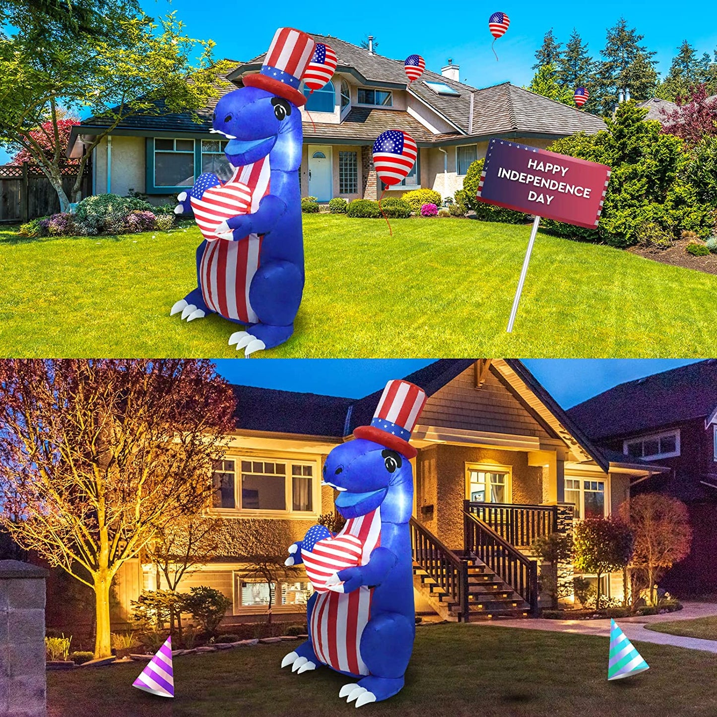 5ft Independence Day Dinosaur Inflatable Outdoor Decoration w/ Built-in LED Lights
