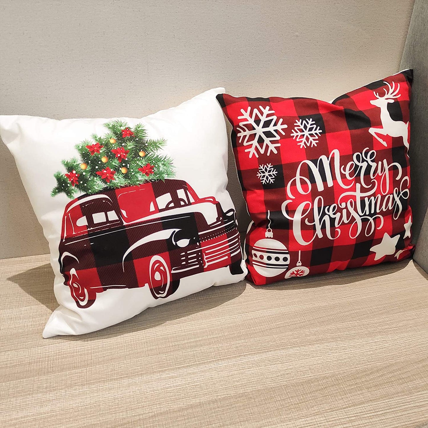 Christmas Pillow Covers 18x18 Set of 4 Christmas Decor Winter Holiday Decorations (White)