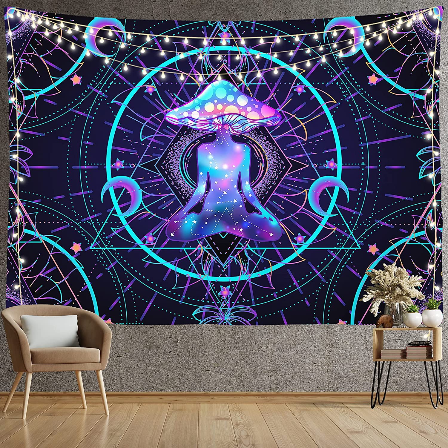 Trippy Tapestry Psychedelic Wall Hanging Mushroom Chakra Wall Blanket Decor for Home, Bedroom, Living Room and Dorm