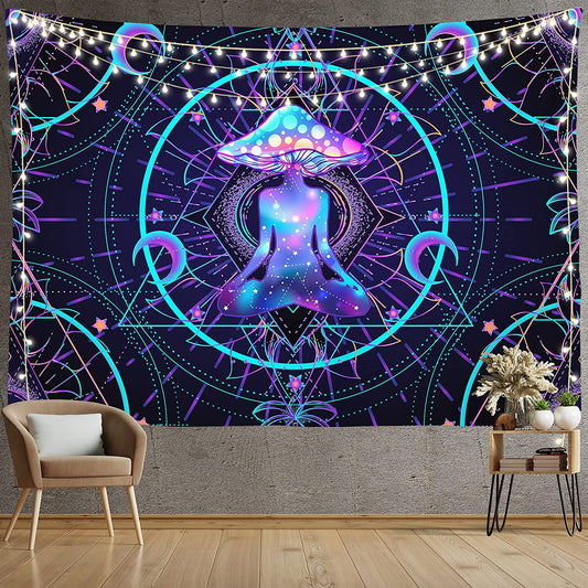 Trippy Tapestry Psychedelic Wall Hanging Mushroom Chakra Wall Blanket Decor for Home, Bedroom, Living Room and Dorm 59x82 Inches