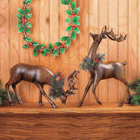 Bowing And Standing Reindeer Christmas Holiday Home Decor (set of 2)