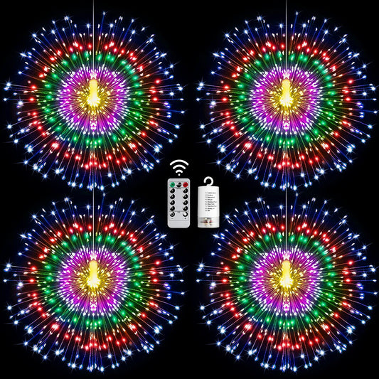 Diwali sale! 4 Pack Starburst Christmas Lights, 225 LED 8 Modes Dimmable with Remote Control, Waterproof (Multicolor)