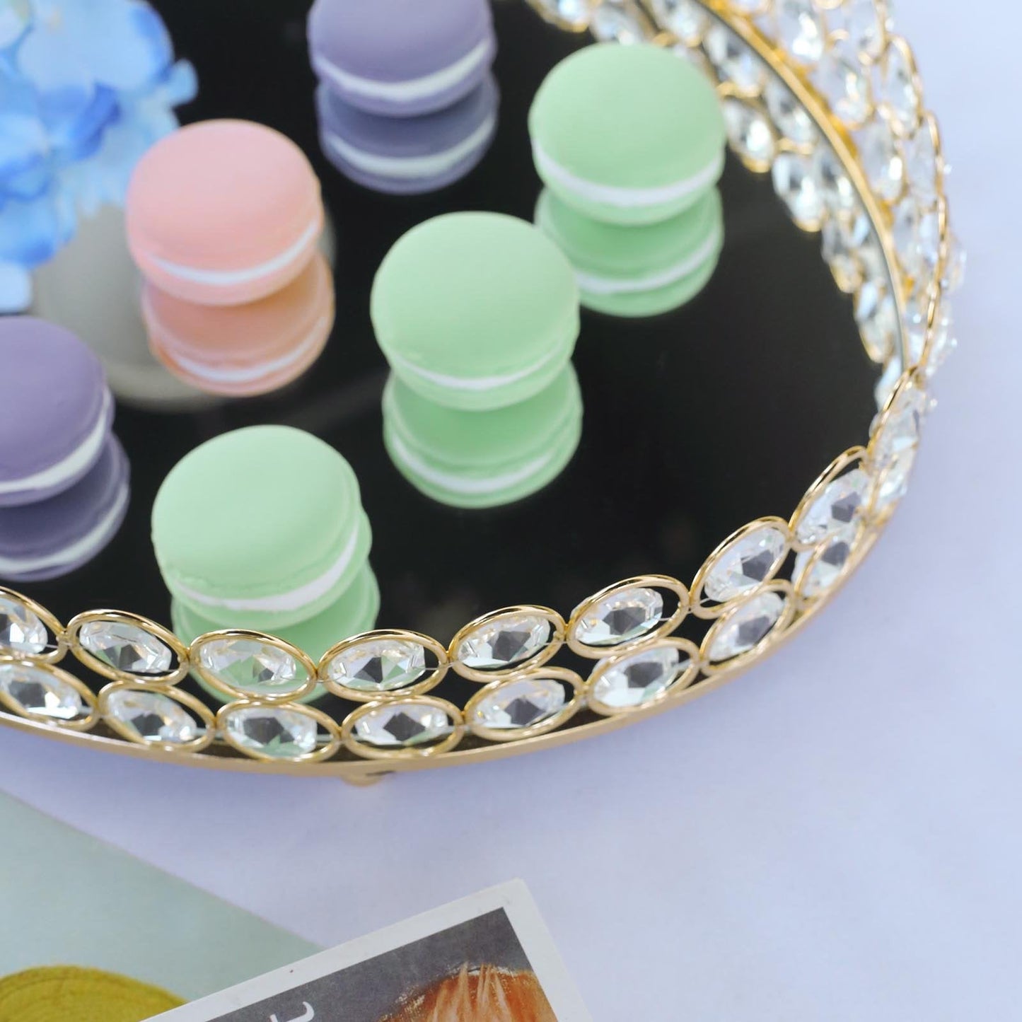 Gold Metal Crystal Beaded Decorative Serving Tray- Oval