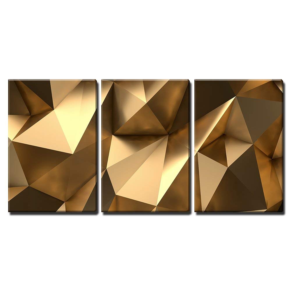 Luxury Gold Modern Abstract Canvas Polygonal 3D Stretched & Framed-3 Panels