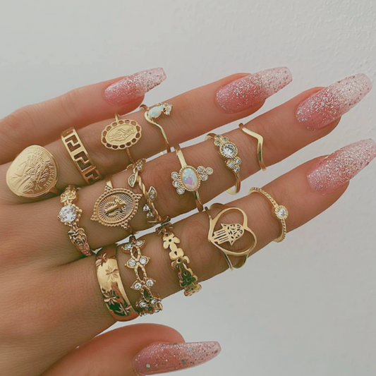 15 Packs Women Knuckle Stackable Boho Vintage Rings Set