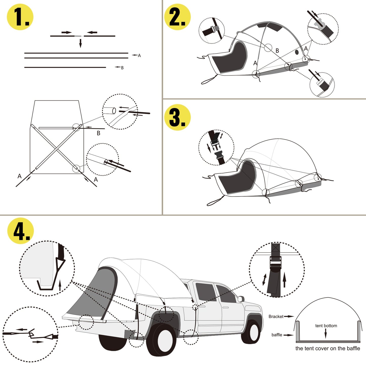 Pickup Tent for Mid Size Truck, Waterproof Truck Camper, 2-Person Sleeping Capacity