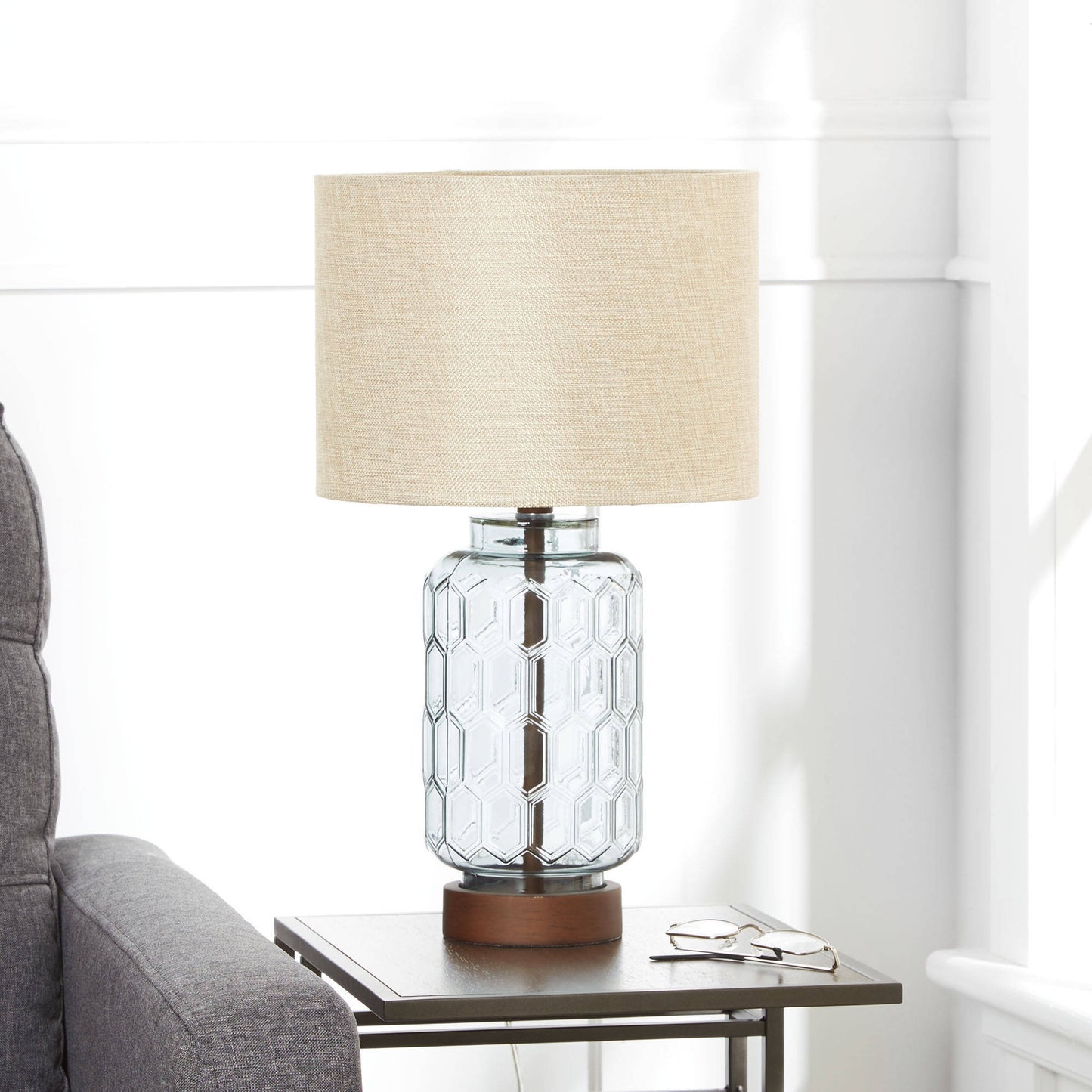 Blue Geo Textured Glass Table Lamp