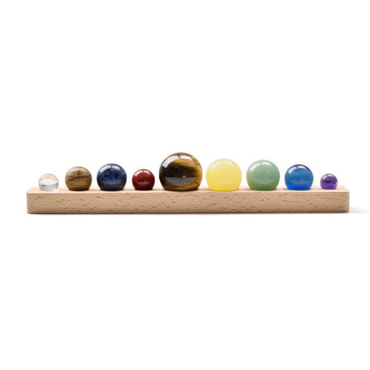 Chakra Healing Crystal Sphere Ball Figurines Natural Gemstone w/ Wooden Stand