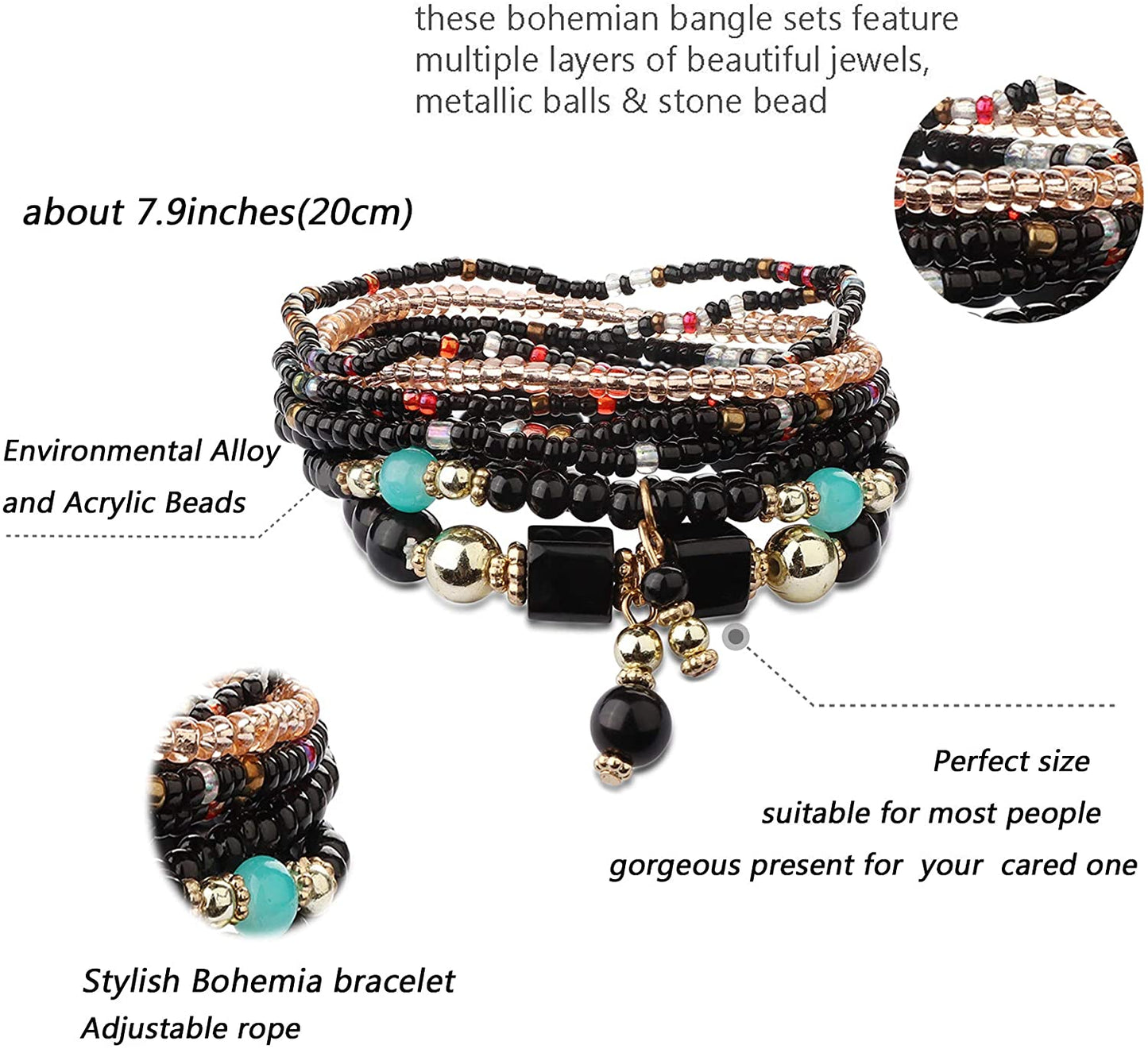 6 Sets Bohemian Stackable Bead Bracelets for Women